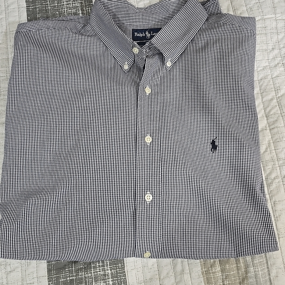 Ralph‎ Lauren Men's Blue and White Checkered Shirt 2XL